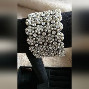 GLAM Pearl & Crystal Statement Cuff – Stunning Silver Bling